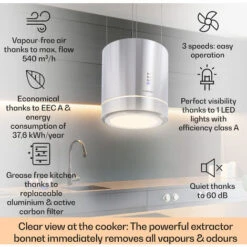 Klarstein Tron Ambience Island Extractor Hood Ø38cm Convection 540m³ / H LED Stainless Steel -Outlet Klarstein Devices Store 22969593 2
