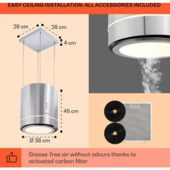 Klarstein Tron Ambience Island Extractor Hood Ø38cm Convection 540m³ / H LED Stainless Steel -Outlet Klarstein Devices Store 22969593 5