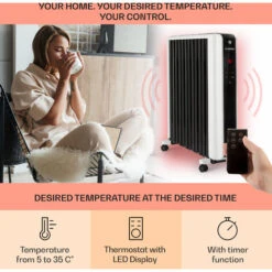 Klarstein Thermaxx 2500 Oil Radiator 2500W 5-35 ° C 24h Timer White / Black -Outlet Klarstein Devices Store 22969685 3