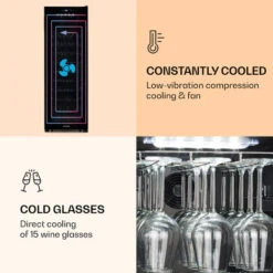 Klarstein Bellevin 62 Wine Cooler 56 Bottles 5-20 ° C Energy Class A Black -Outlet Klarstein Devices Store 22969765 5
