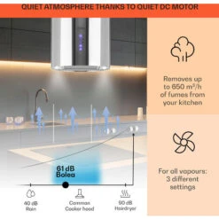 Klarstein Beretta Island Cooker Extractor Hood Ø35cm Exhaust / Circulating Air 650m³ / H LED Stainless Steel -Outlet Klarstein Devices Store 22970406 3