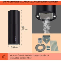 Klarstein Klarstein Beretta Island Cooker Extractor Hood Ø35cm Exhaust / Circulating Air 650m³ / H LED Black -Outlet Klarstein Devices Store 22970410 5