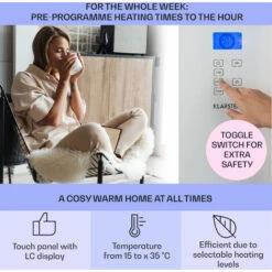 Klarstein Norderney Convection Heater Thermostat Timer 1000W 20m² White -Outlet Klarstein Devices Store 23357132 3