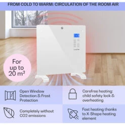 Klarstein Norderney Convection Heater Thermostat Timer 1000W 20m² White -Outlet Klarstein Devices Store 23357132 4