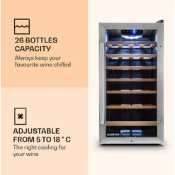Klarstein Vinamour 26 Uno Wine Refrigerator 26 Bottles 88 Litres Stainless Steel LED -Outlet Klarstein Devices Store 33503294 3