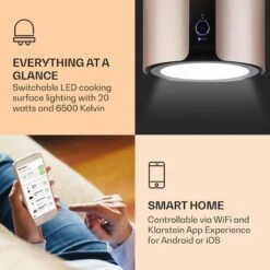 Klarstein Skyfall Smart, Island Extractor Hood, Ø45cm, Circulating Air, 402m³ / H, LED, Stainless Steel, Gold -Outlet Klarstein Devices Store 33504293 3