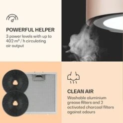 Klarstein Skyfall Smart, Island Extractor Hood, Ø45cm, Circulating Air, 402m³ / H, LED, Stainless Steel, Gold -Outlet Klarstein Devices Store 33504293 5