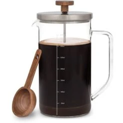 Klarstein Glaswerk Ristretto, French Press, 0.35 Litre, Borosilicate Glass, Stainless Steel, Walnut Wood