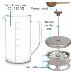 Klarstein Glaswerk Ristretto, French Press, 0.35 Litre, Borosilicate Glass, Stainless Steel, Walnut Wood -Outlet Klarstein Devices Store 42770286 5