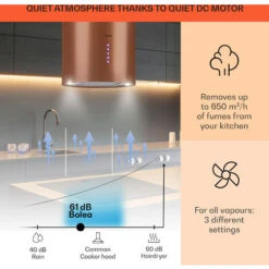 Klarstein Beretta, Island Extractor Hood, Ø 35 Cm, Exhaust / Circulating Air, 650m³ / H, LED, Copper -Outlet Klarstein Devices Store 56581942 3