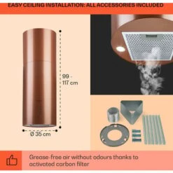 Klarstein Beretta, Island Extractor Hood, Ø 35 Cm, Exhaust / Circulating Air, 650m³ / H, LED, Copper -Outlet Klarstein Devices Store 56581942 5