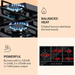 Klarstein Ignito Chef Edition 5 Zones Gas Hob 5 Burners Sabaf Burners Glass Ceramic -Outlet Klarstein Devices Store 88778463 3