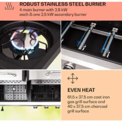 Klarstein Kingsville 4.1 Combo Grill Gas + Coal 13.7 KW 4+1 Burners Height Adjustable -Outlet Klarstein Devices Store 93968510 5
